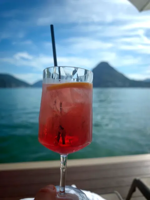 Un apéritif rafraîchissant devant ce décor de montagne de rêve, lekker !