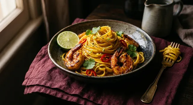 Caribbean Safran Shrimp Pasta